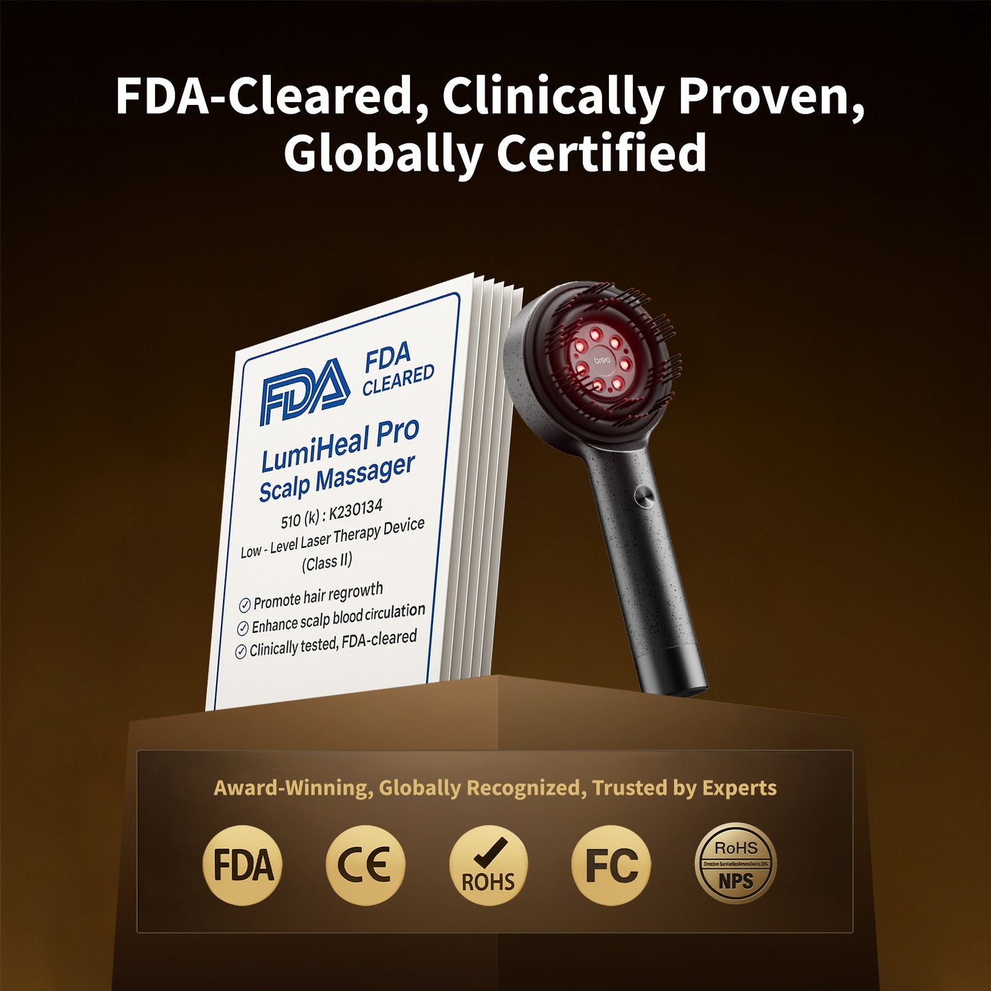 LumiHeal Pro Scalp Massager: FDA-cleared, electric scalp massager with red light therapy for hair growth.