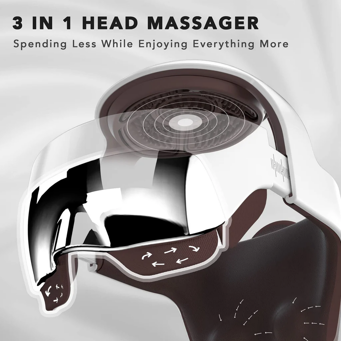 Breo iDream 5S 3-in-1 head massager. Brown and white design for head, neck, and eye relaxation, relieves eye strain.