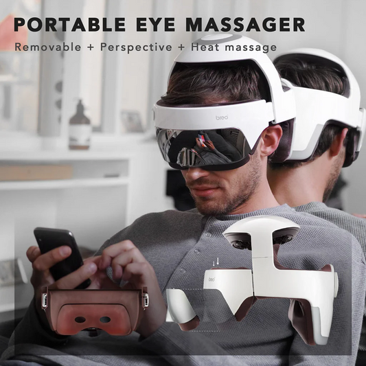Breo iDream 5S eye massager for eye strain relief, white color, portable design with heat massage.