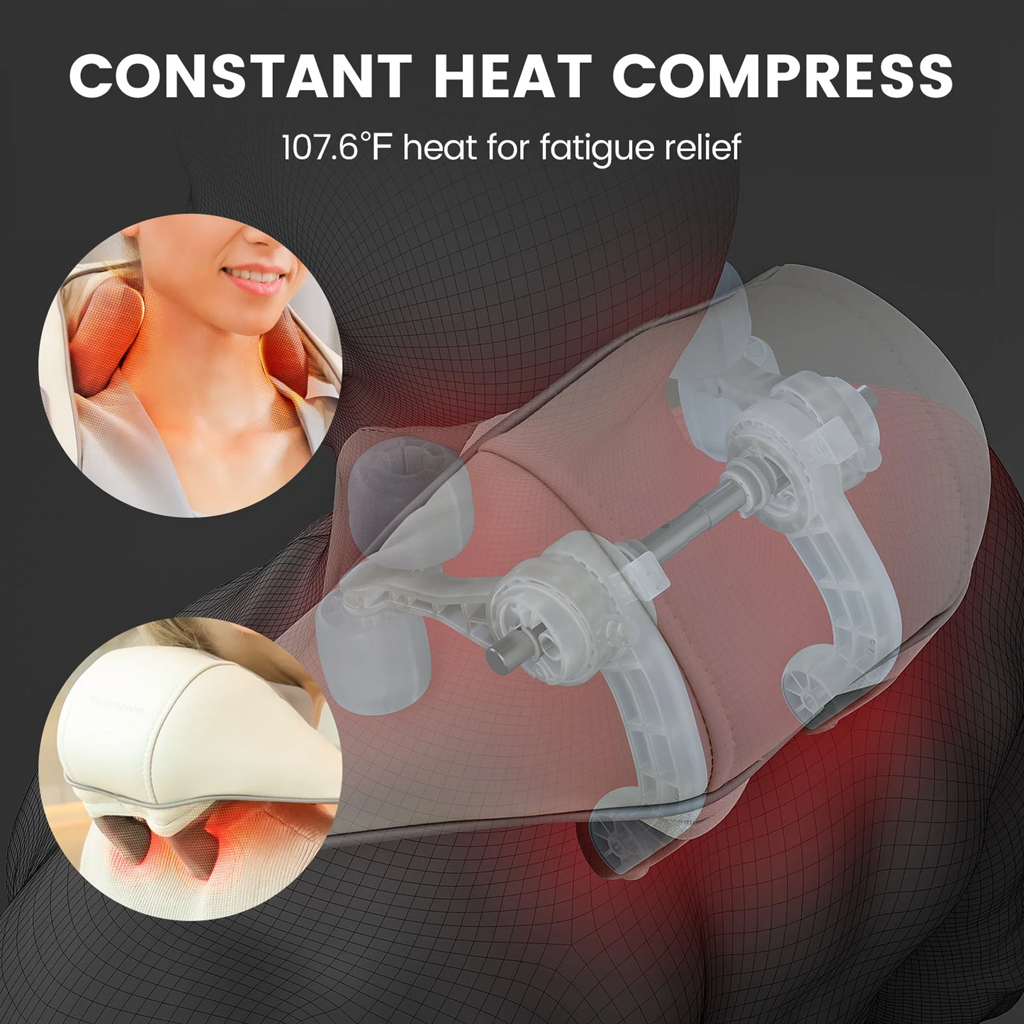 Breo N5 Mini neck massager with constant heat compress, targeting neck fatigue relief, 107.6°F heat