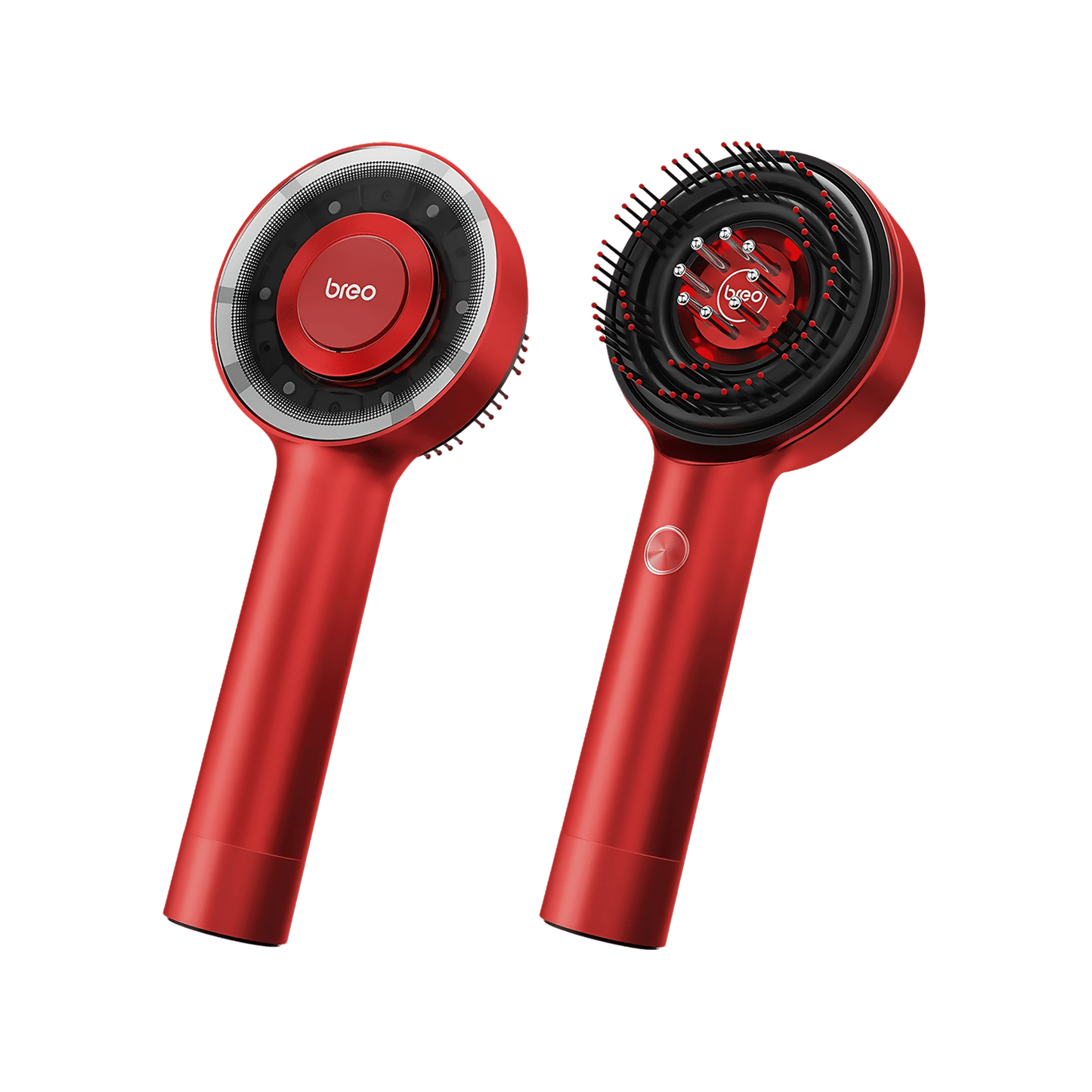 Breo S3 Scalp Massager in red, promoting hair growth with red light therapy and shiatsu massage, handheld device