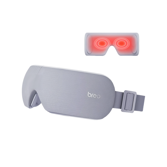Breo EM005 Eye Massager, light gray with heat. Eye strain relief, temple massage, and relaxation.