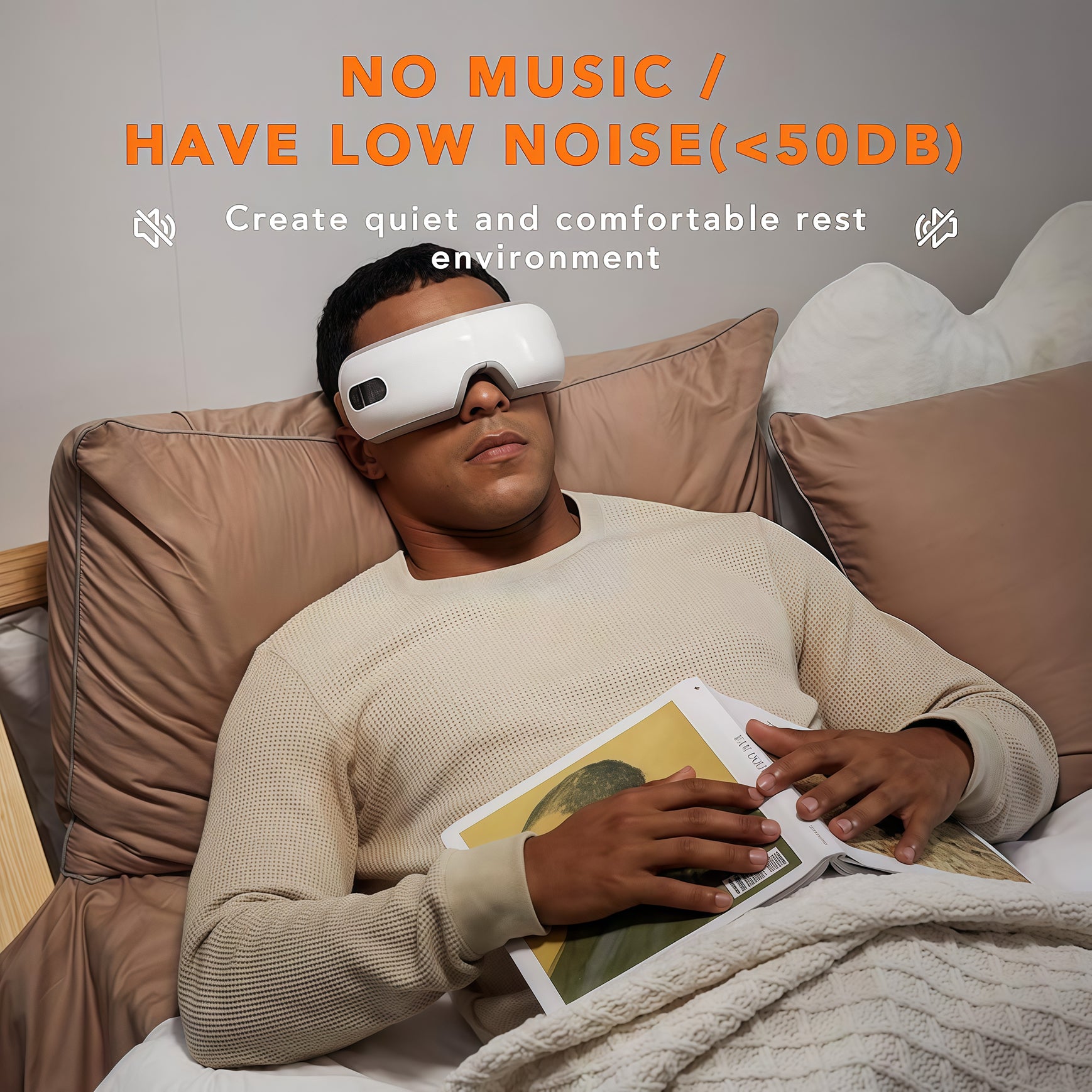 Breo iSee4 eye massager in use, promoting relaxation with quiet operation, eye strain relief