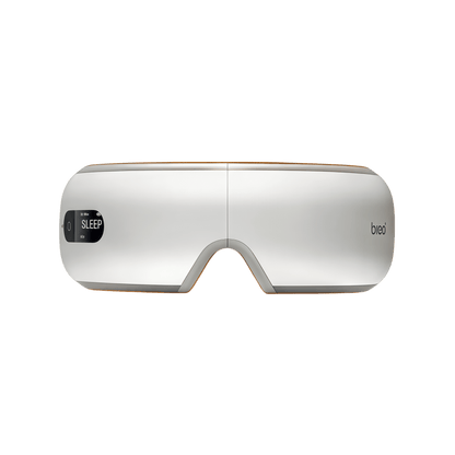 Breo iSee4 Eye Massager in white, with "SLEEP" mode displayed on screen, eye strain relief
