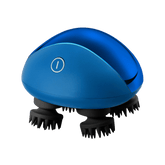 Breo Scalp Mini Massager in blue. Portable electric scalp massager for hair growth and relaxation. Featuring power button.