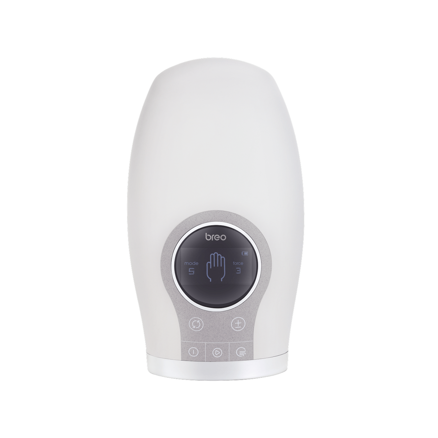 Breo WOWO S Hand Massager, white and grey design with digital display, hand massage mode and force settings