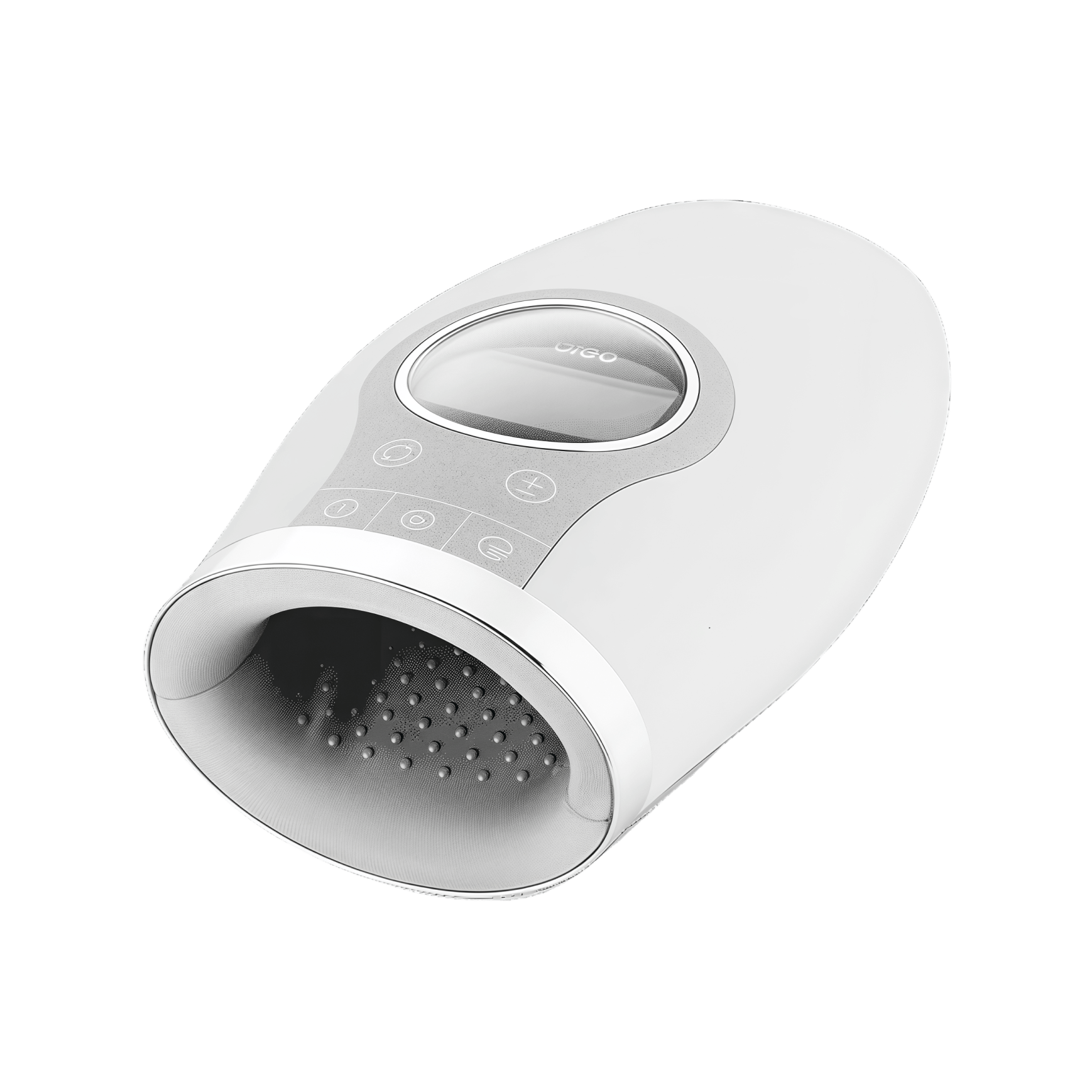 Breo WOWO S Hand Massager in white and grey. Features hand massage settings, digital display, and acupressure technology.